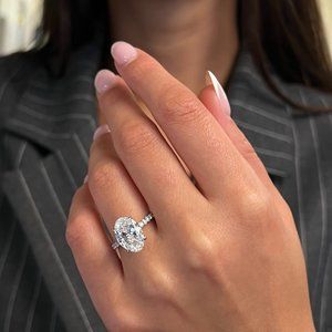 4.02Cts Oval Cut Lab Grown & Natural Diamond Engagement Ring 18K White Gold Sz 6